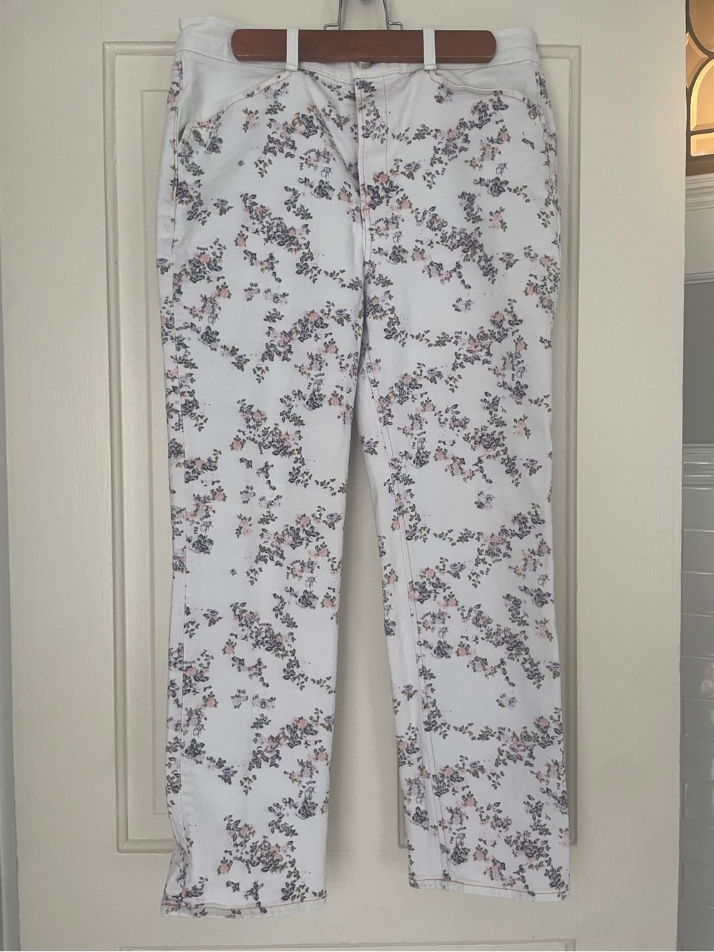 rag & bone White Floral Straight Leg Jeans